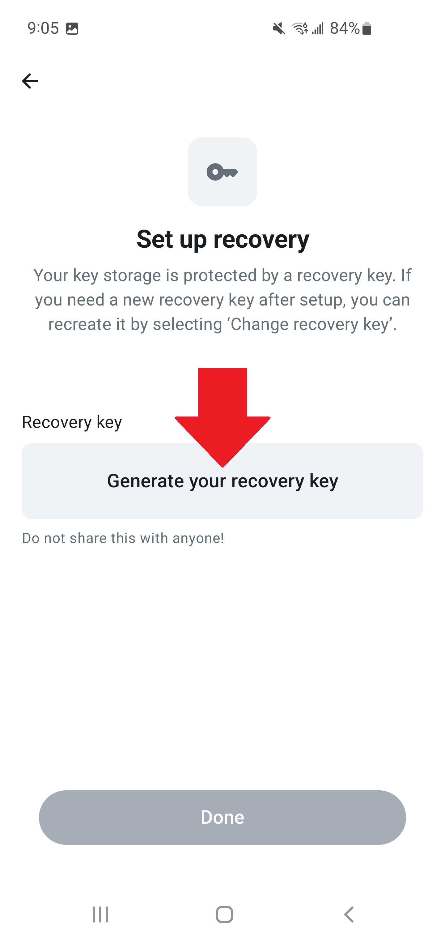 Generate recovery key button